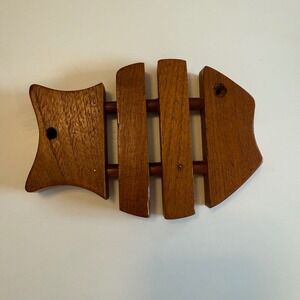 Dolphin Genuine Teakwood Fish Trivet Vintage Wood Kitchen Decor Thailand 7.5 In.